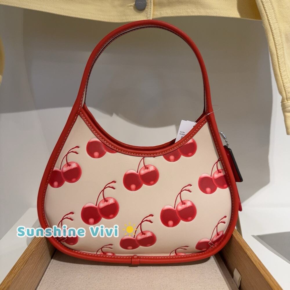 NWT COACH Ergo Bag In Coachtopia Leather With Cherry Print Cloud Multi CL754